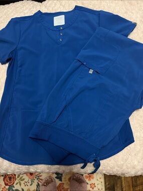 Cherokee Royal Blue Women's Scrub Top and Jogger Set